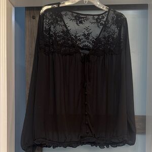 Torrid Black Lace Button-Front Blouse